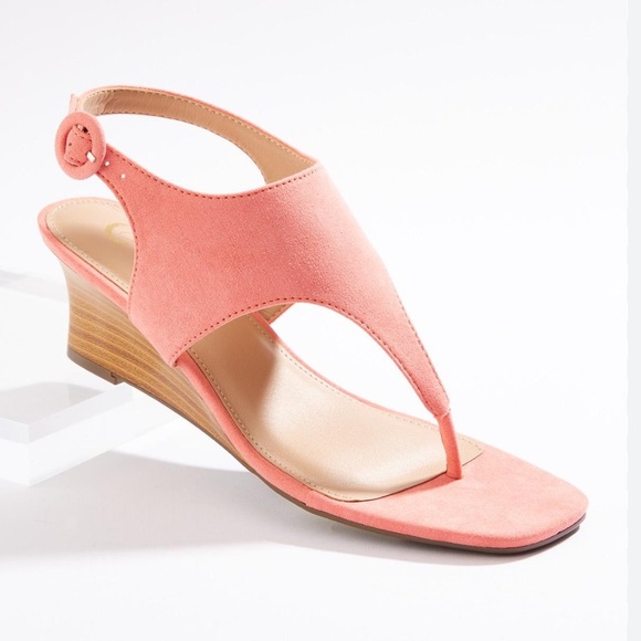 Cato Faux Suede Thong Wedge Sandals - Picture 1 of 8